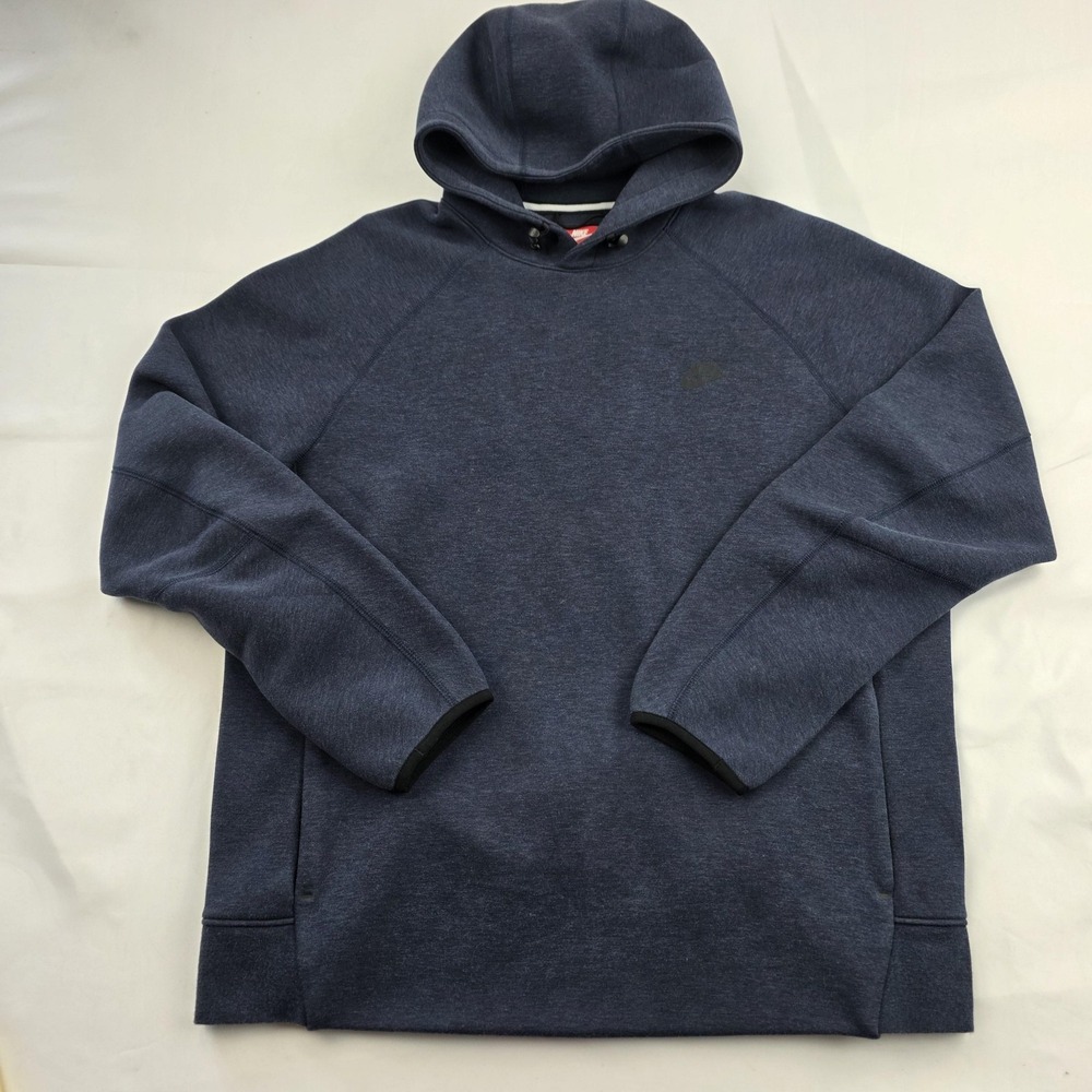Nike Hoodie Mens XL Blue Fleece Pullover Side Pockets Swoosh Logo Sweatshirt